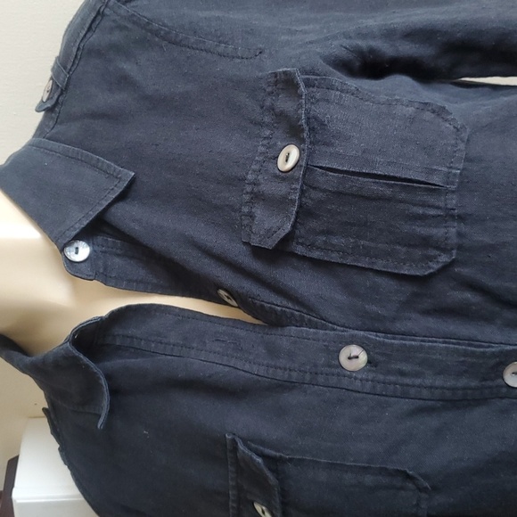 Emma Sofia 100% linen button up Roll Tab Sleeve blouse Size 8 - Picture 9 of 11